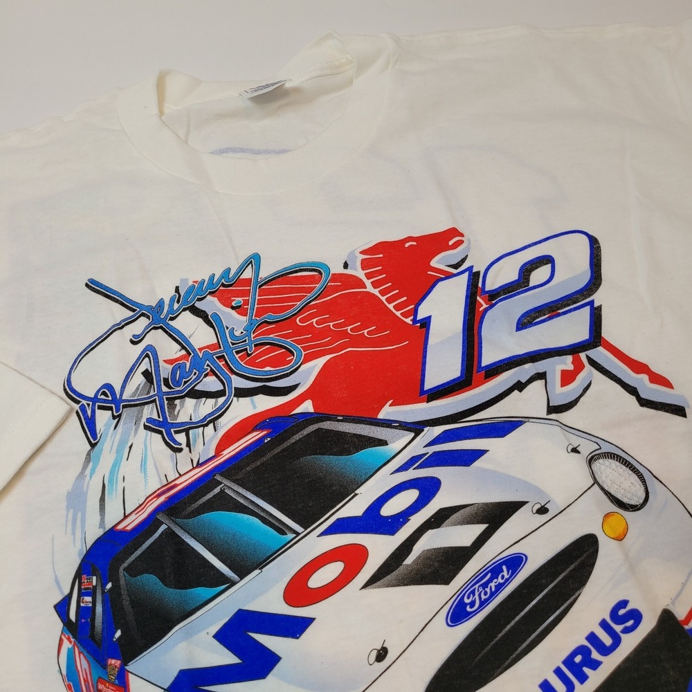 Vntg Delta Jeremy Mayfield NASCAR T-Shirt Mens XL White Excllnt Mobil 1 1998